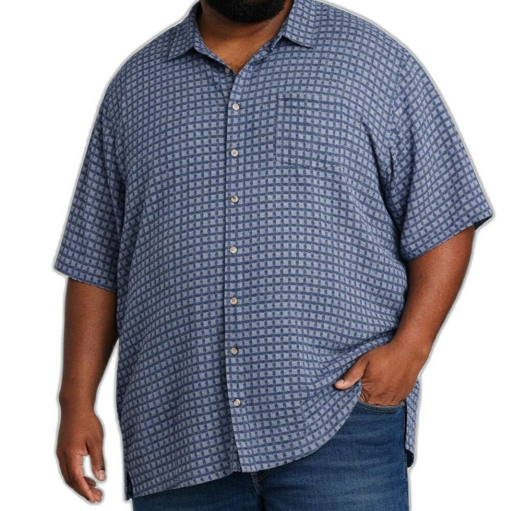 Tommy Bahama Mens 4XT Silk Blend Blue Purple Basketweave Button Up Shirt